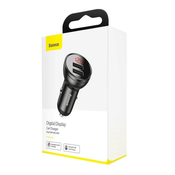 BASEUS ładowarka samochodowa 2 x USB A z wyświetlaczem 4,8A 24W CCBX-0G szara