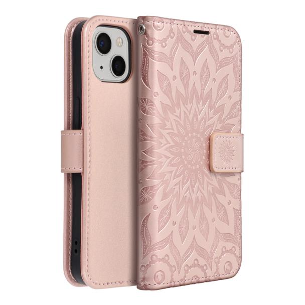 Etui z klapką na iPhone 13 Mezzo Book mandala złoto-różowe