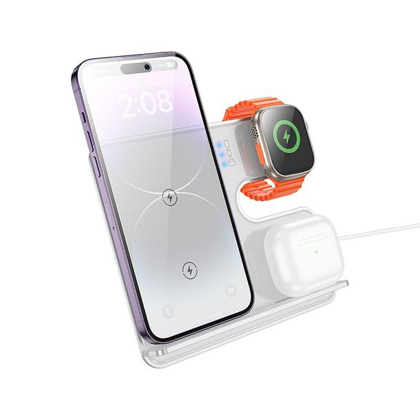 Ładowarka indukcyjna Hoco 3w1 15W zgodna z MagSafe i Apple Watch 15W CQ19 srebrna