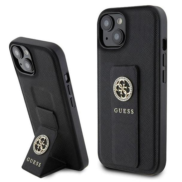 GUESS futerał do IPHONE 13 / 14 / 15 GUHCP15SPGSSADK (Grip Stand 4G Saffiano Strass) czarny