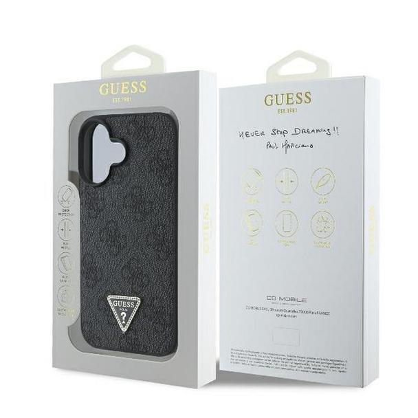 GUESS futerał do IPHONE 16 GUHCP16SP4TDPK (PU Leather 4G Triangle Strass) czarny