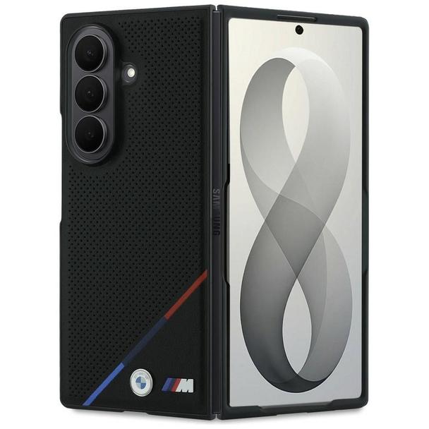 BMW futerał do SAMSUNG GALAXY Z FOLD 8 ULTRA kompatybilny z MagSafe (Leather Perforated Tricolor Stripe Metal Logos) czarny