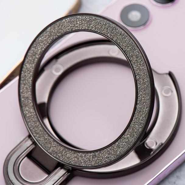 Stojak na telefon CIRCLE GLITTER - naklejany - czarny