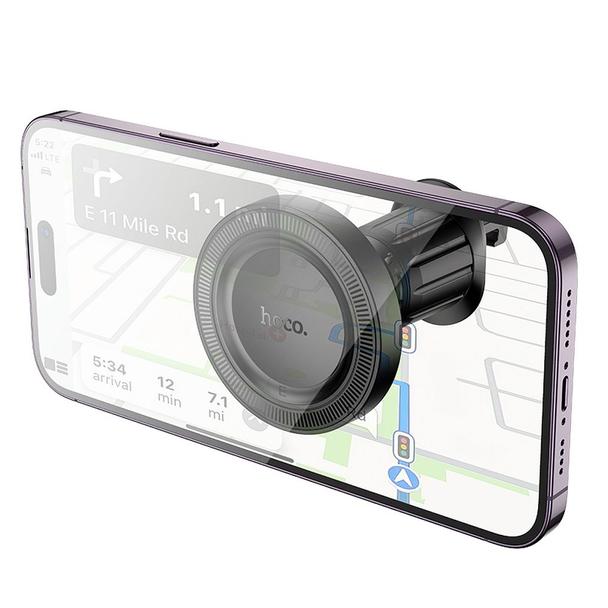 Uchwyt na telefon do samochodu magnetyczny zgodny z MagSafe Hoco do kratki H56 czarny