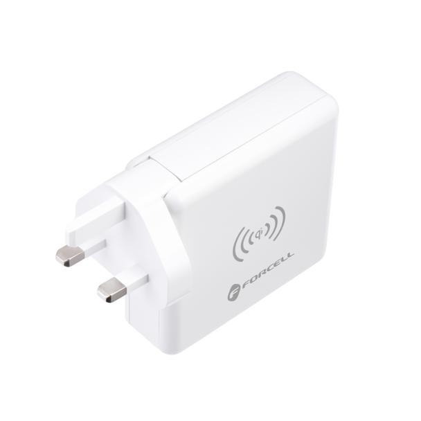 Wielofunkcyjna ładowarka Forcell F-Energy 4w1 2 x USB A + USB C 15W + power bank 8000mAh + ładowanie bezprzewodowe biała