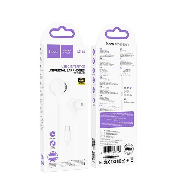 Słuchawki przewodowe douszne USB C Hoco M114 białe
