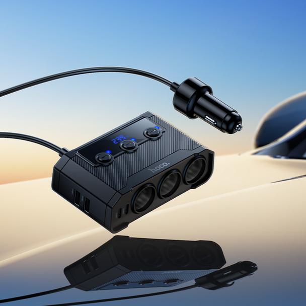 Ładowarka samochodowa Hoco z rozdzielaczem 2xUSB A + 2xUSB C + 3 port zapalniczki QC3.0 PD 240W Z64 czarna