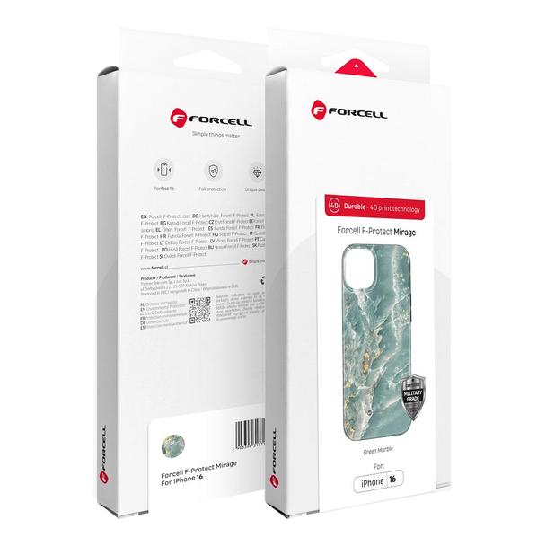 Etui na iPhone 15 PRO MAX Forcell F-Protect Mirage zgodne z MagSafe Military Drop-Test green marble