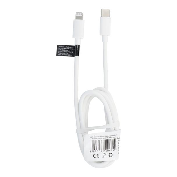 Kabel USB C do Lightning PD 3A 20W 1 m C291 biały