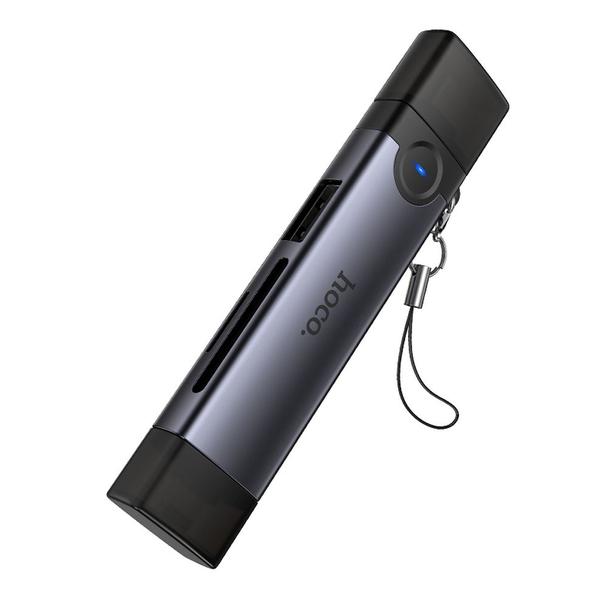 Czytnik kart SD/TF 3.0 + USB 2.0 USB-C/Lightning Hoco HB56B szary