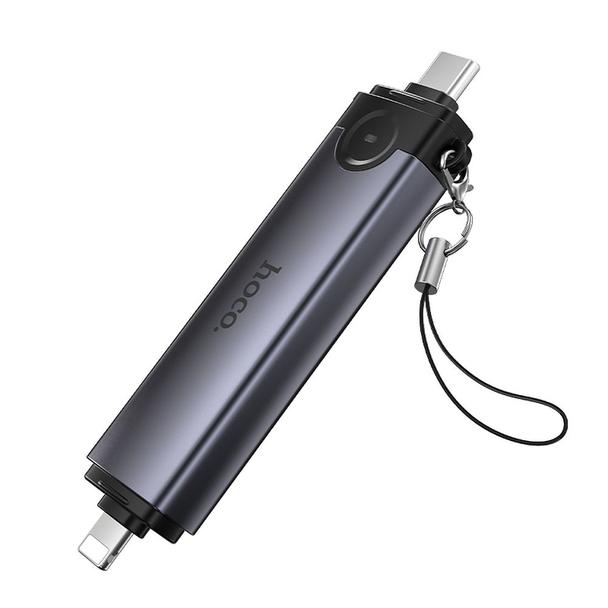 Czytnik kart SD/TF 3.0 + USB 2.0 USB-C/Lightning Hoco HB56B szary