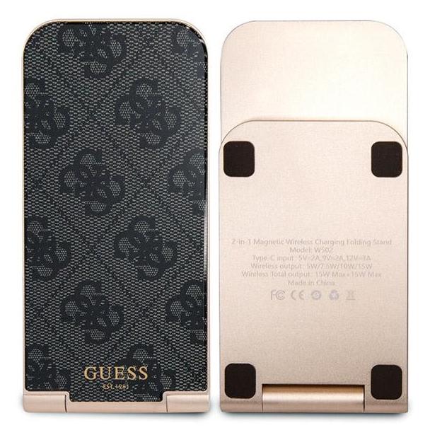 Ładowarka indukcyjna Guess 2w1 zgodna z MagSafe 15W składana GUDCFAL4PEGK złota