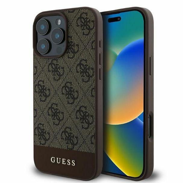 GUESS futerał do IPHONE 16 Pro GUHCP16LG4GLBR (PC/TPU 4G PU Bottom Stripe) brązowy