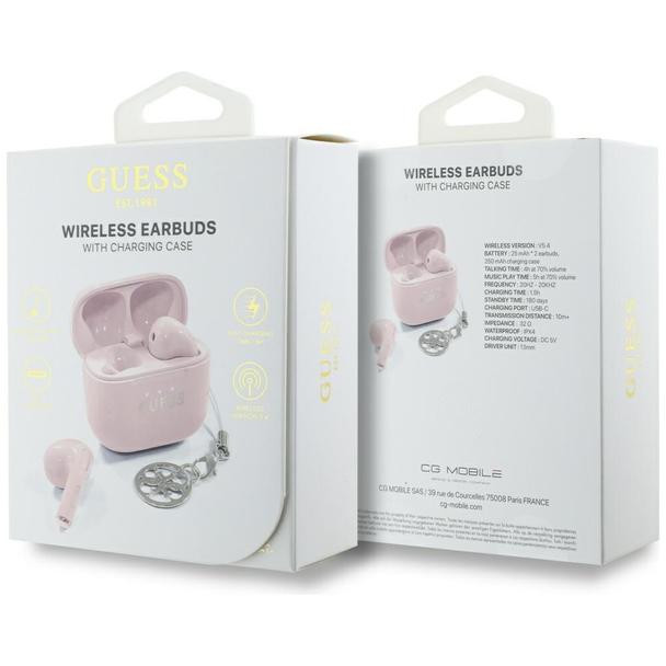 Słuchawki bezprzewodowe douszne Guess TWS Effect Printed Classic Logo & Charm różowe