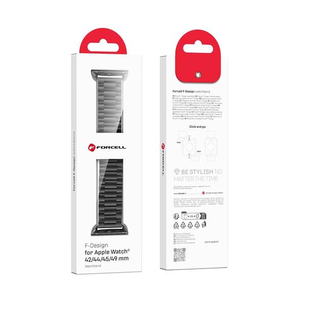 Pasek do Apple Watch Forcell F-Design FA10 zatrzask stal 42 / 44 / 45 / 49 mm czarny
