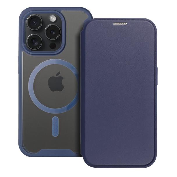 Etui z klapką na iPhone 15 PRO MAX Smart Mag zgodne z MagSafe niebieskie