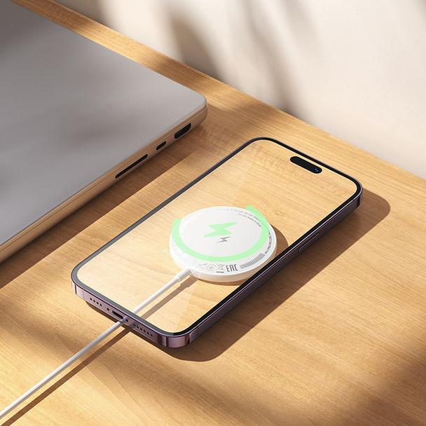 Ładowarka indukcyjna Hoco 2A 15W zgodna z MagSafe z wyświetlaczem CW61 biała