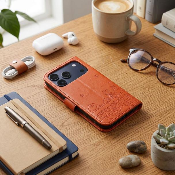 Etui z klapką na iPhone 17 PRO Mezzo Book koty brązowe