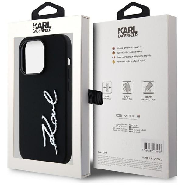 KARL LAGERFELD futerał do IPHONE 14 Pro KLHCP14LSCMSMVK (Silicone Sign Metal Logo) czarny