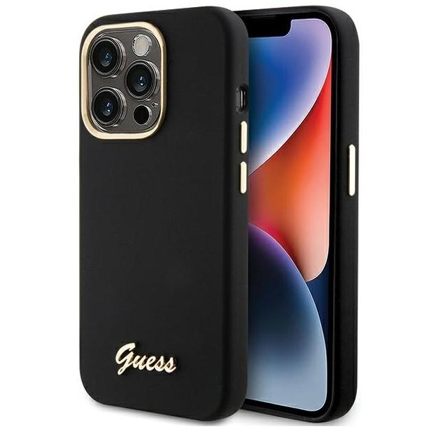 GUESS futerał do IPHONE 15 Pro GUHCP15LSMBSLK (Silicone Script Metal Logo & Frame) czarny