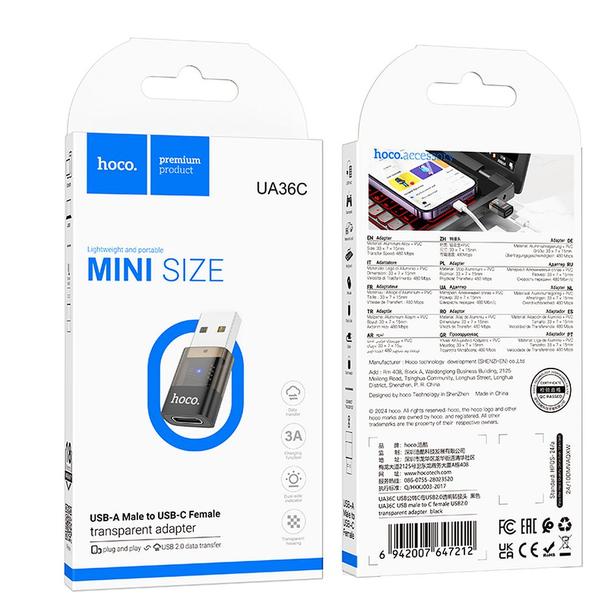 Adapter USB A do USB C Hoco UA36C transparentny czarny