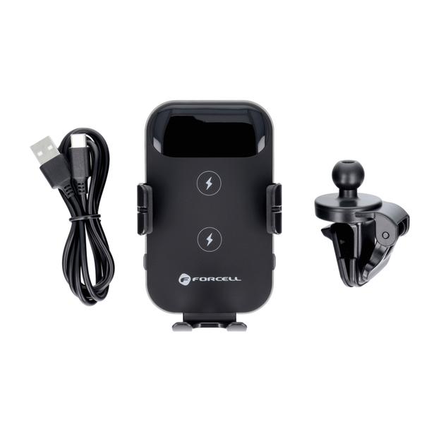 Uchwyt na telefon do samochodu indukcyjny Forcell F-Grip HS4 15W do kratki czarny