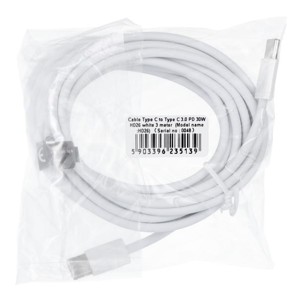 Kabel USB C do USB C PD QC3.0 3A 30W 3 m HD26 biały