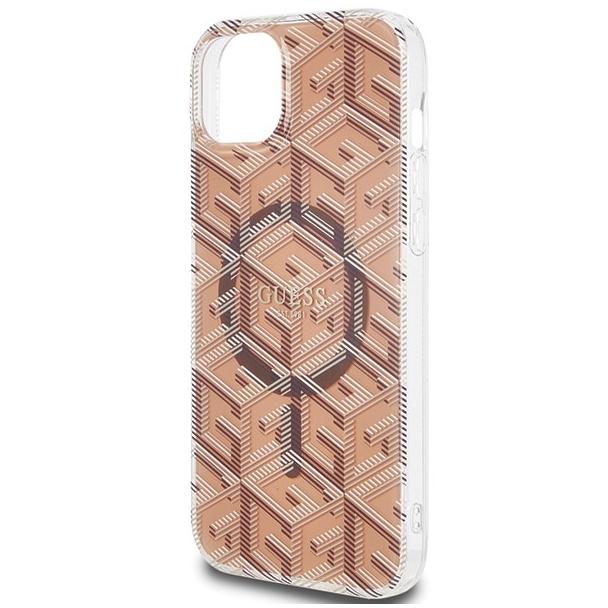 GUESS futerał do IPHONE 15 kompatybilny z MagSafe GUHMP15SHGCUSTGW (IML GCUBE) brązowy