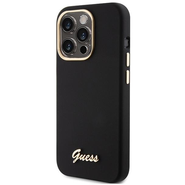 GUESS futerał do IPHONE 15 Pro GUHCP15LSMBSLK (Silicone Script Metal Logo & Frame) czarny