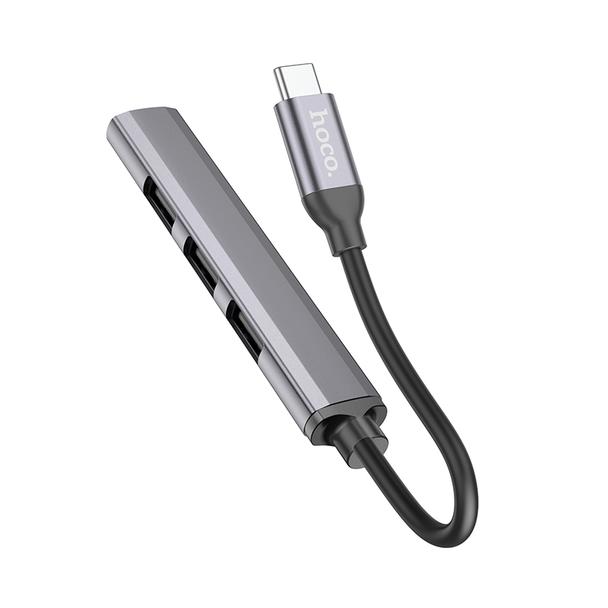 Adapter HUB 4w1 (USB 3.0+USB 2.0 x 3) USB-C Hoco HB26 szary
