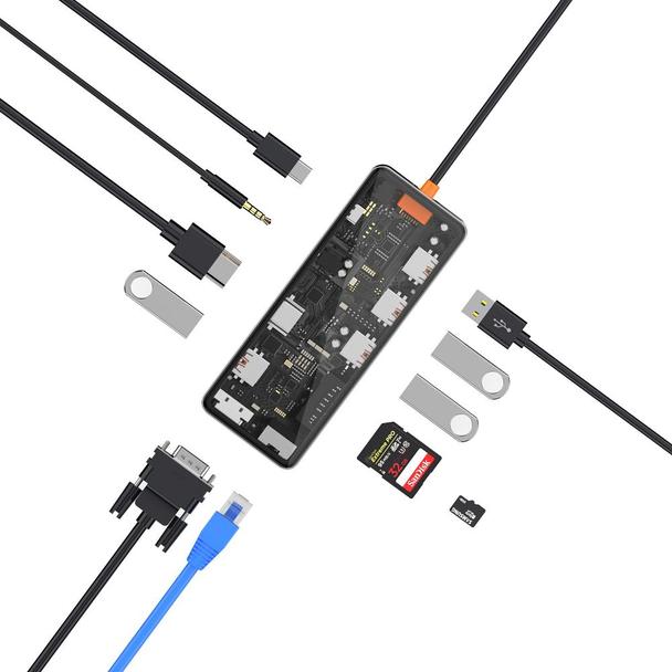 WiWU - HUB 11w1 CB011 Type-C do USB3.0x3+USB2.0x1+SD/TF(2.0)+HDMIx1+RJ45+VGA+PD+Audio
