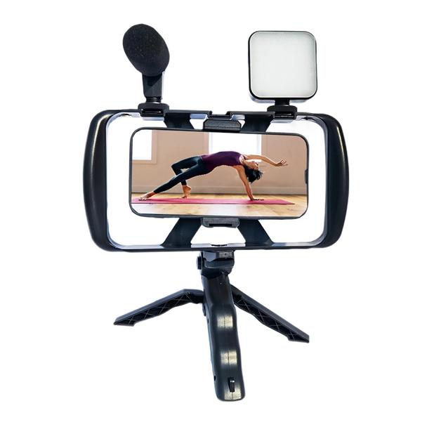 Uchwyt selfie z pilotem bezprzewodowym tripod z LED / mikrofonem do streamów TL-49T czarny