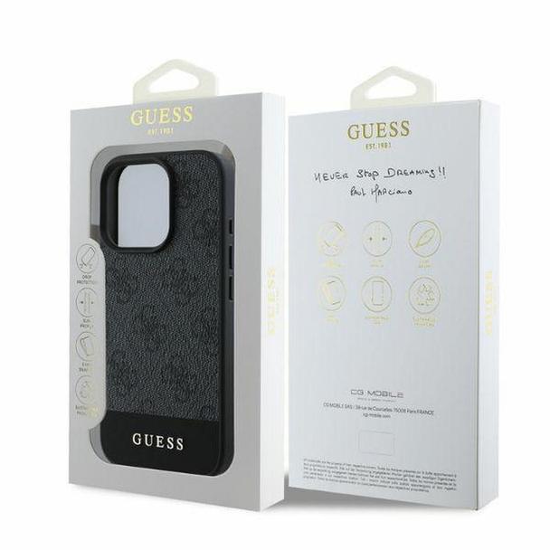GUESS futerał do IPHONE 16 Pro Max GUHCP16XG4GLGR (PC/TPU 4G PU Bottom Stripe) szary
