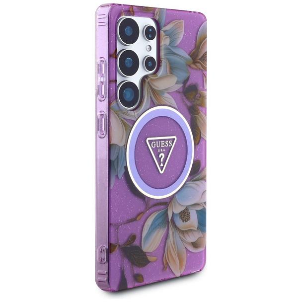 GUESS futerał do SAMSUNG S25 Ultra GUHMS25LHFLPEDU (Magnetic IML Metal Glitter Flowers Triangle) fioletowy