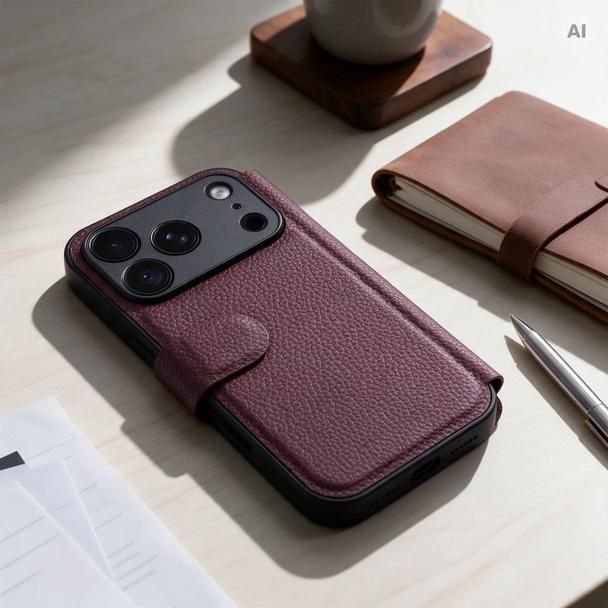 Etui z klapką na iPhone 17 PRO / 18 PRO Max Protect RFID dark cherry