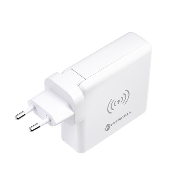 Wielofunkcyjna ładowarka Forcell F-Energy 4w1 2 x USB A + USB C 15W + power bank 8000mAh + ładowanie bezprzewodowe biała