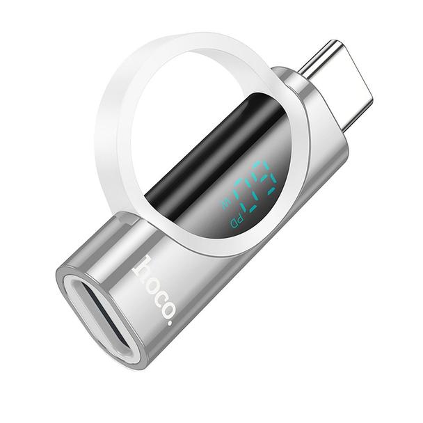 Adapter USB C do Lightning Hoco 3A 60W z wyświetlaczem UA32A srebrny