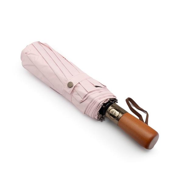 Automatyczny składany parasol z drewnianą rączką 10-ramienny XXL 115 cm różowy
