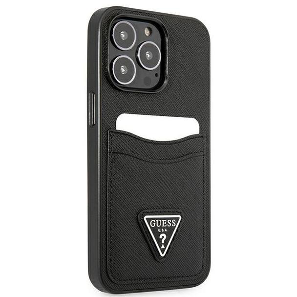 GUESS futerał do IPHONE 13 Pro GUHCP13LPSATPK (Saffiano Double Card Triangle) czarny