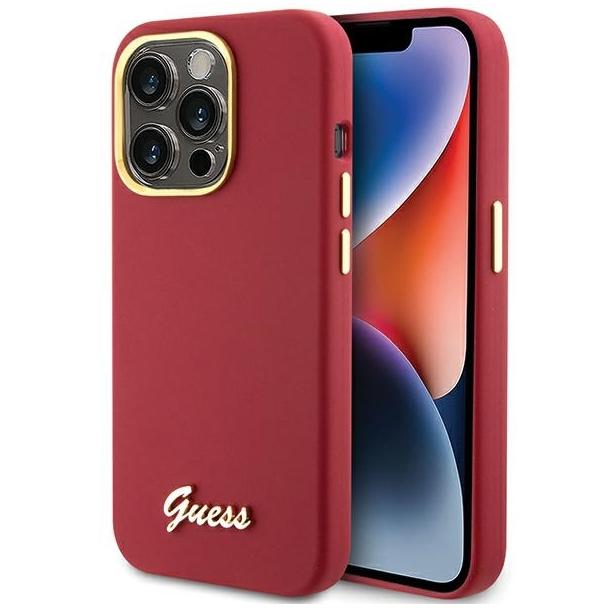 GUESS futerał do IPHONE 15 Pro GUHCP15LSMBSLM (Silicone Script Metal Logo & Frame) magenta