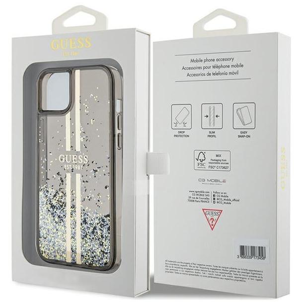GUESS futerał do IPHONE 15 GUHCP15SLFCSEGK (Liquid Glitter Gold Stripes) czarny