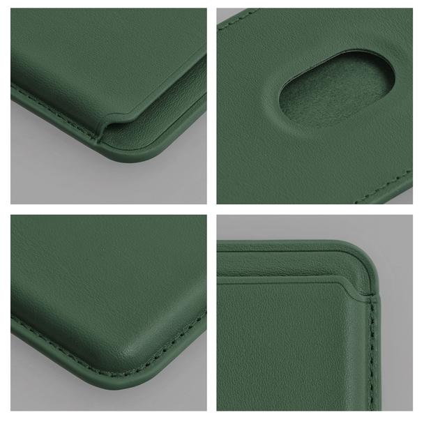 Portfel magnetyczny na karty LEATHER MAG WALLET kompatybilny z MagSafe  ciemny zielony