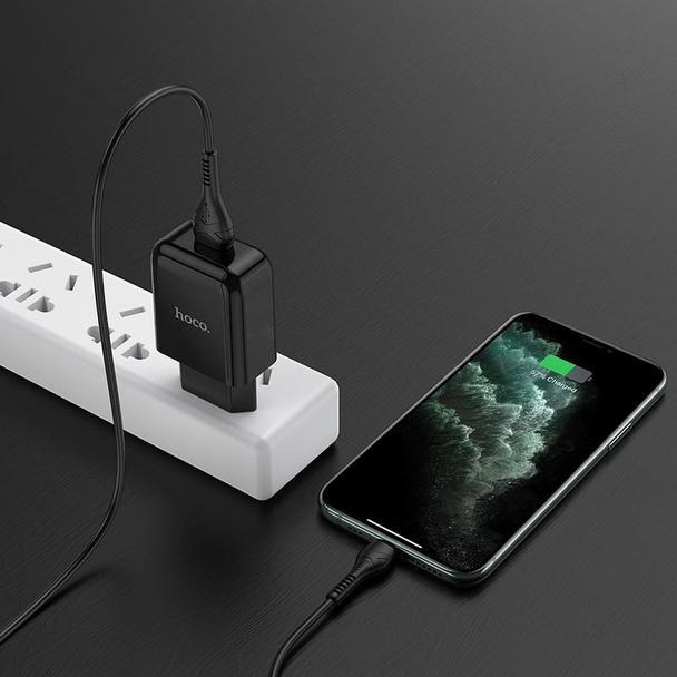 Ładowarka sieciowa do telefonu Hoco USB A 2A 10W + kabel USB A do Lightning N2 czarna