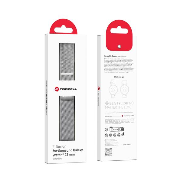 Pasek do Samsung Galaxy Watch Forcell F-Design FS11 magnetyczny stal 22 mm srebrny