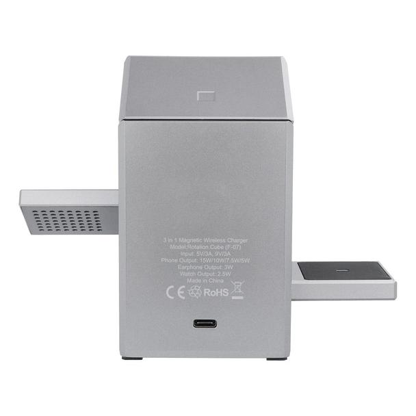 Ładowarka indukcyjna Forcell F-Energy 3w1 Rotation Cube Qi2 zgodna z MagSafe (F-06) srebrna 0INT