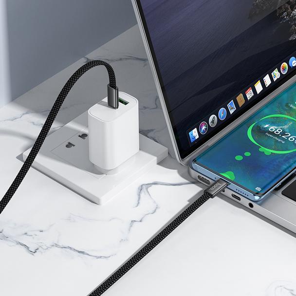 Kabel USB C do USB C Hoco 3A 60W płaski 1 m X125 czarny