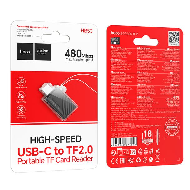 Czytnik kart TF 2.0 USB-C Hoco HB53 czarny
