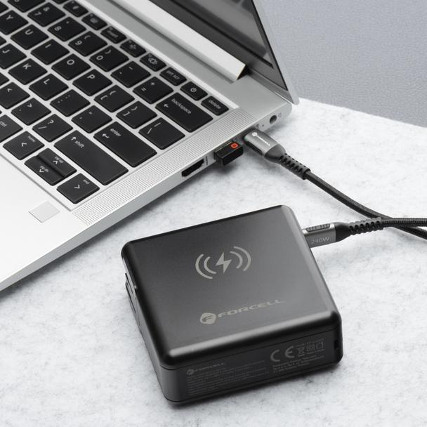 Wielofunkcyjna ładowarka Forcell F-Energy 6w1 USB A + USB C PD 45W + power bank 15000 mAh + ładowanie bezprzewodowe 15W czarna