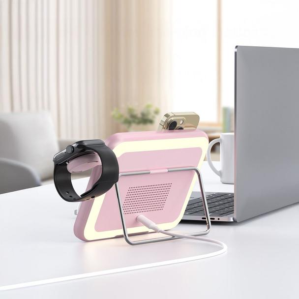 Forcell F-ENERGY Mag Mirror 3 in 1 15W ładowarka indukcyjna z kompatybilna z MagSafe / Apple Watch / Samsung Watch / Airpods różowa