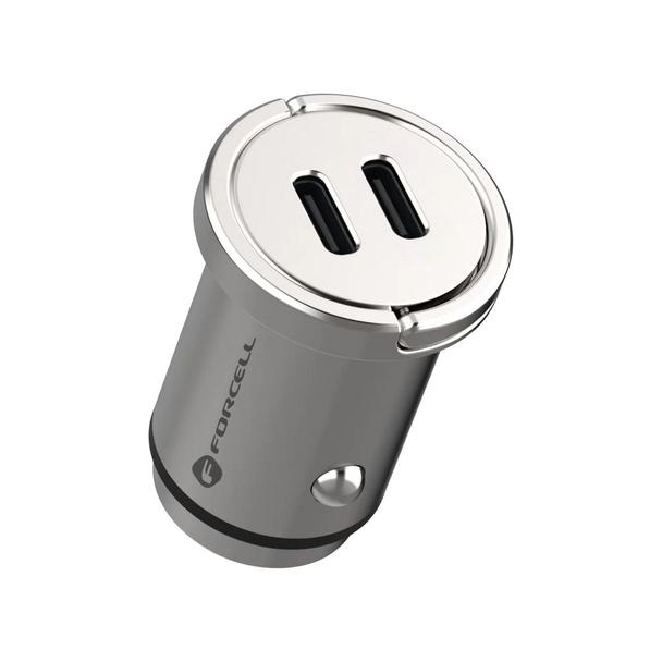 Ładowarka samochodowa Forcell F-Energy Mini 2 x USB C QC3.0 PD 3A 30W srebrna